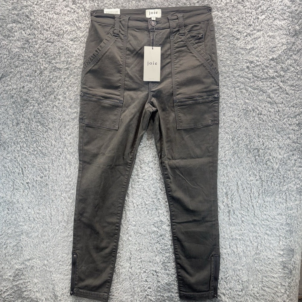 Joie High Rise Park Skinny Pants Women's Storm Gray Cotton Blend Utility Zip 30 - Picture 3 of 12
